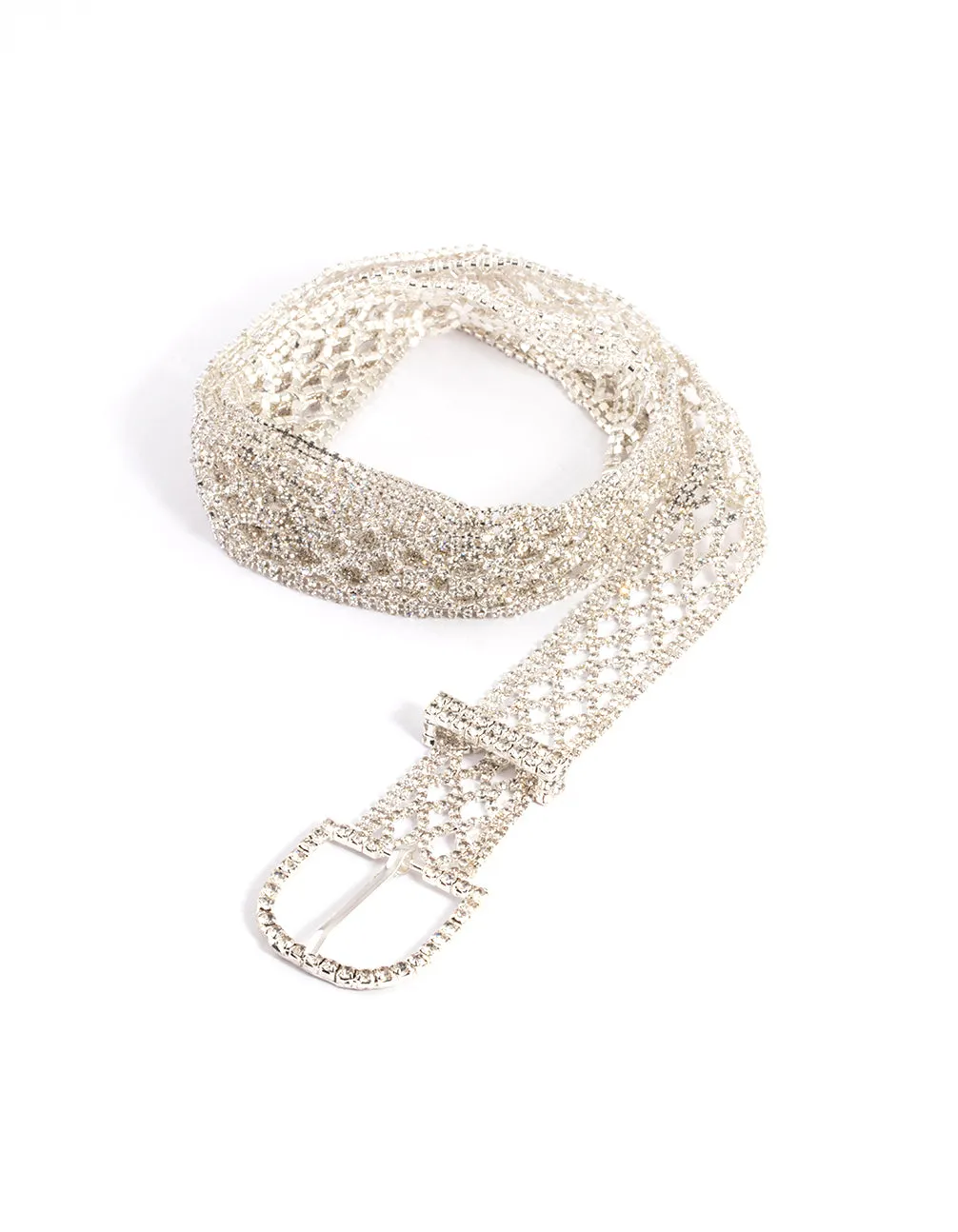 Silver Diamante Mesh Chain Belt