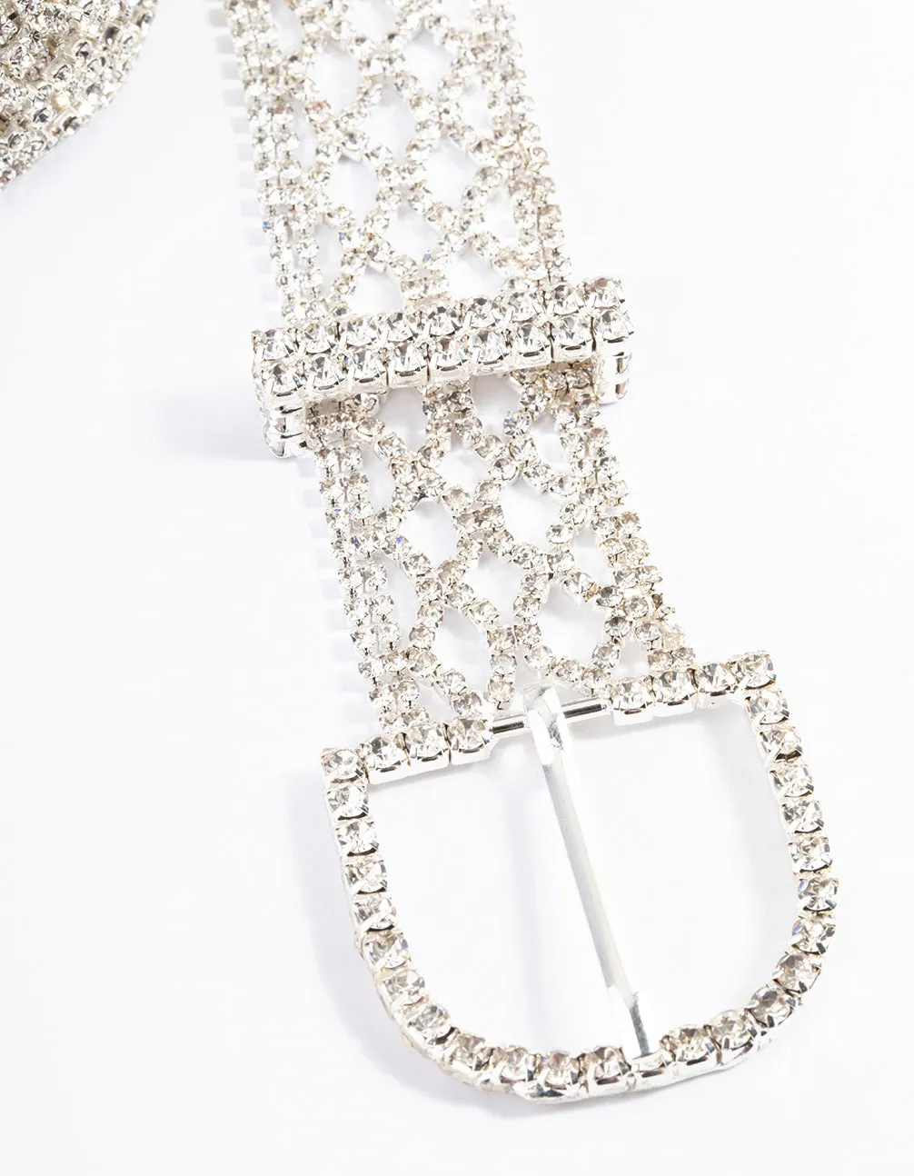 Silver Diamante Mesh Chain Belt