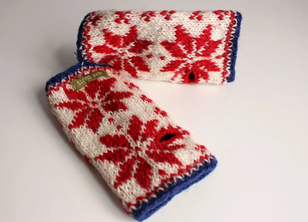 Snow Flake Pattern Woolen Hand Warmers-Texting Gloves