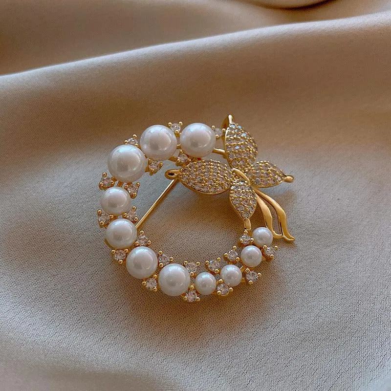 Studded Butterfly Pearl Brooch