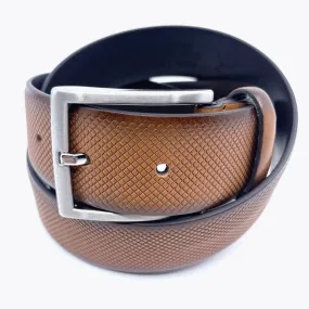 Textured Leather Dress Belt by Lindenmann / Cognac