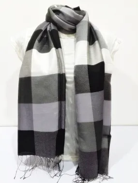 Thai Silky Stripe Scarf in Black White