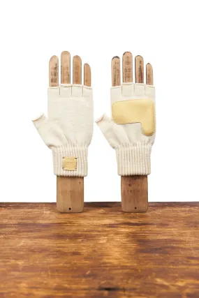 Undyed Merino Wool Fingerless Glove with Natural Deerskin Palm