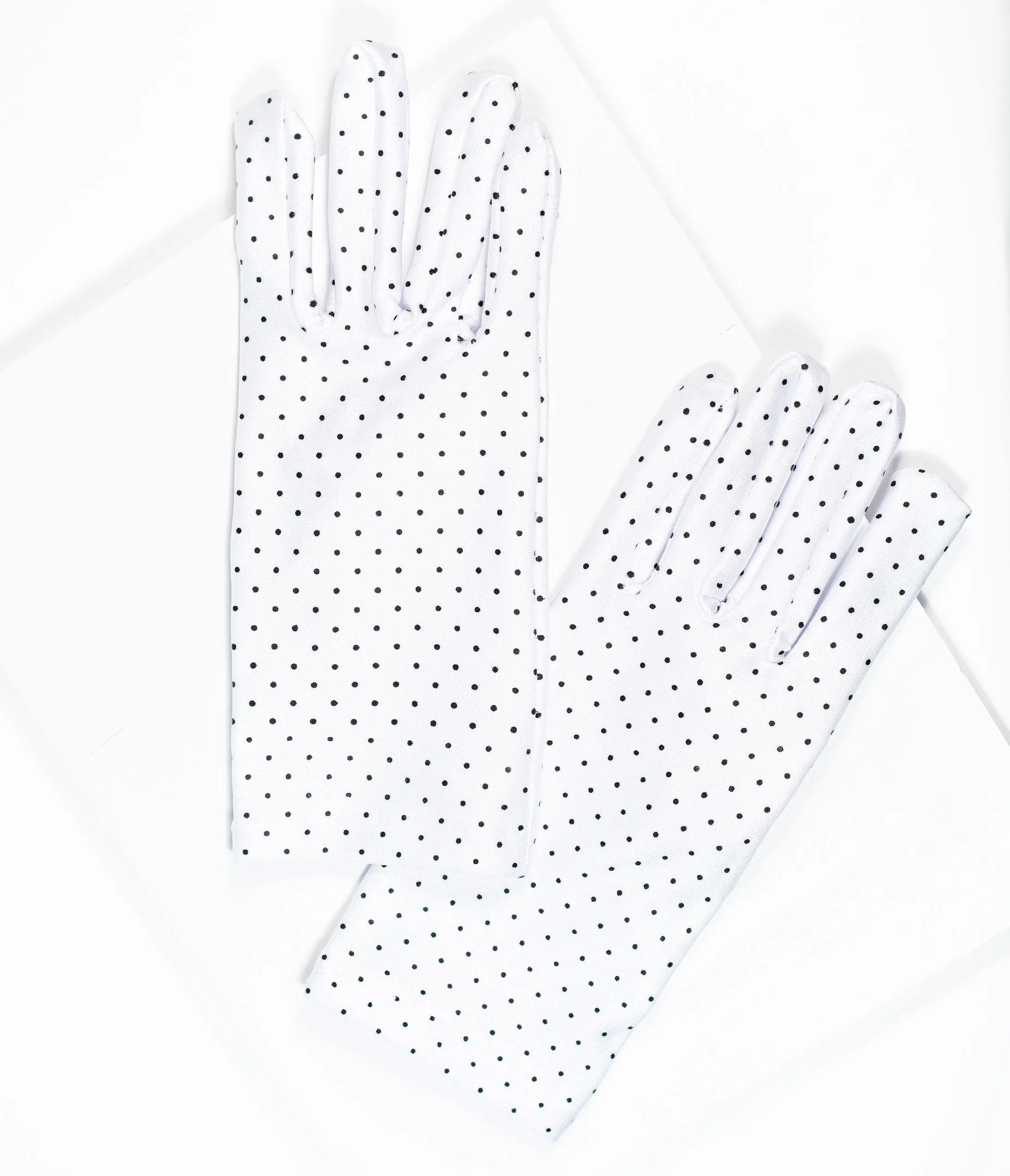 Unique Vintage White & Black Pin Dot Gloves