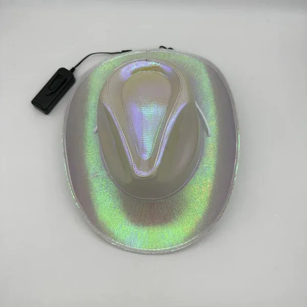 White EL WIRE Light Up Iridescent Space Cowboy Hat - Pack of 4 Hats