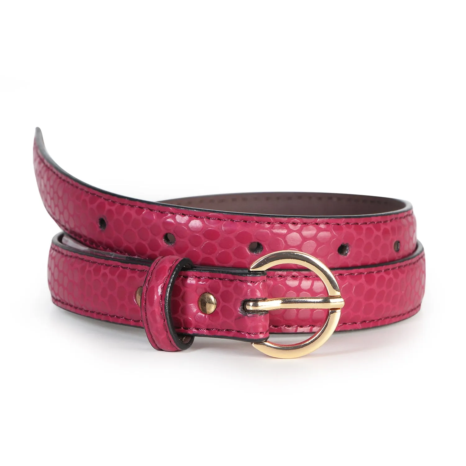 Women Reptile Textured Casual  Belt - Burgandy