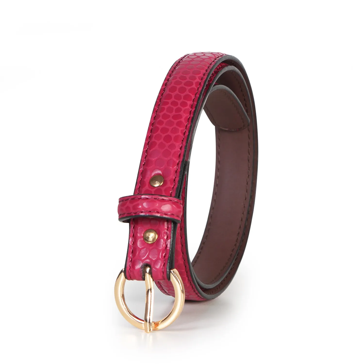 Women Reptile Textured Casual  Belt - Burgandy