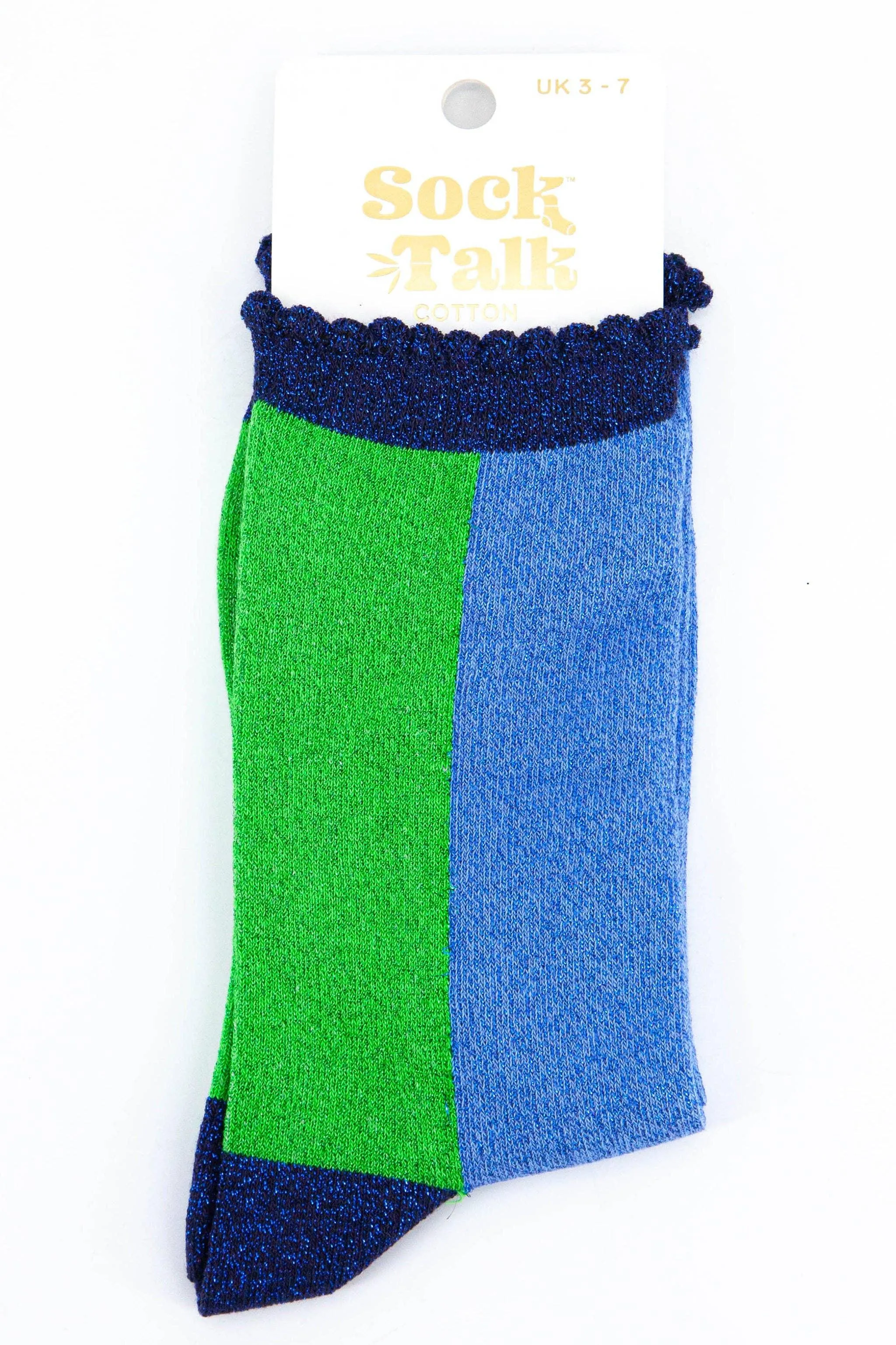 Women's Cotton Glitter Socks Colour Block Blue & Green