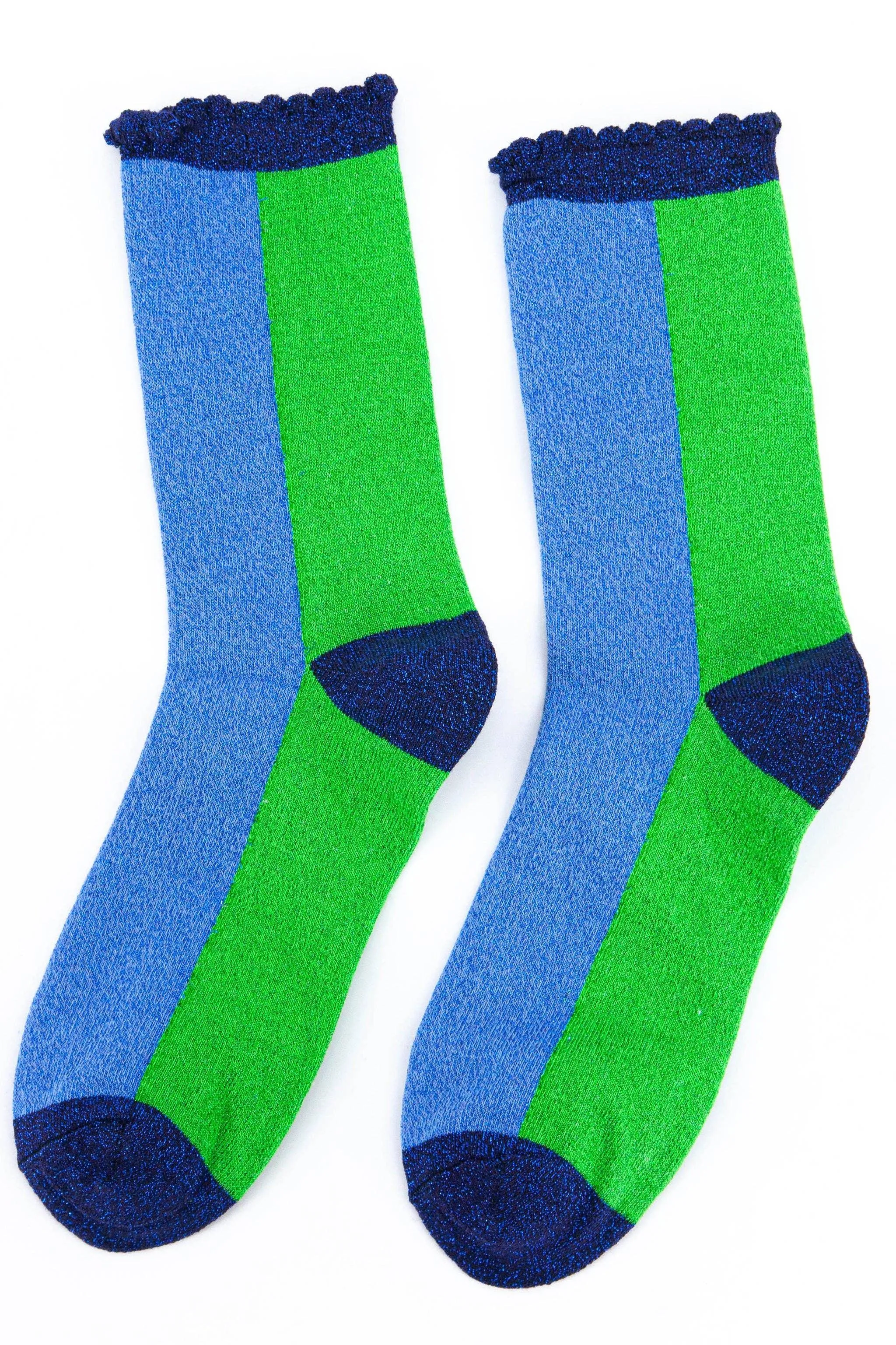 Women's Cotton Glitter Socks Colour Block Blue & Green