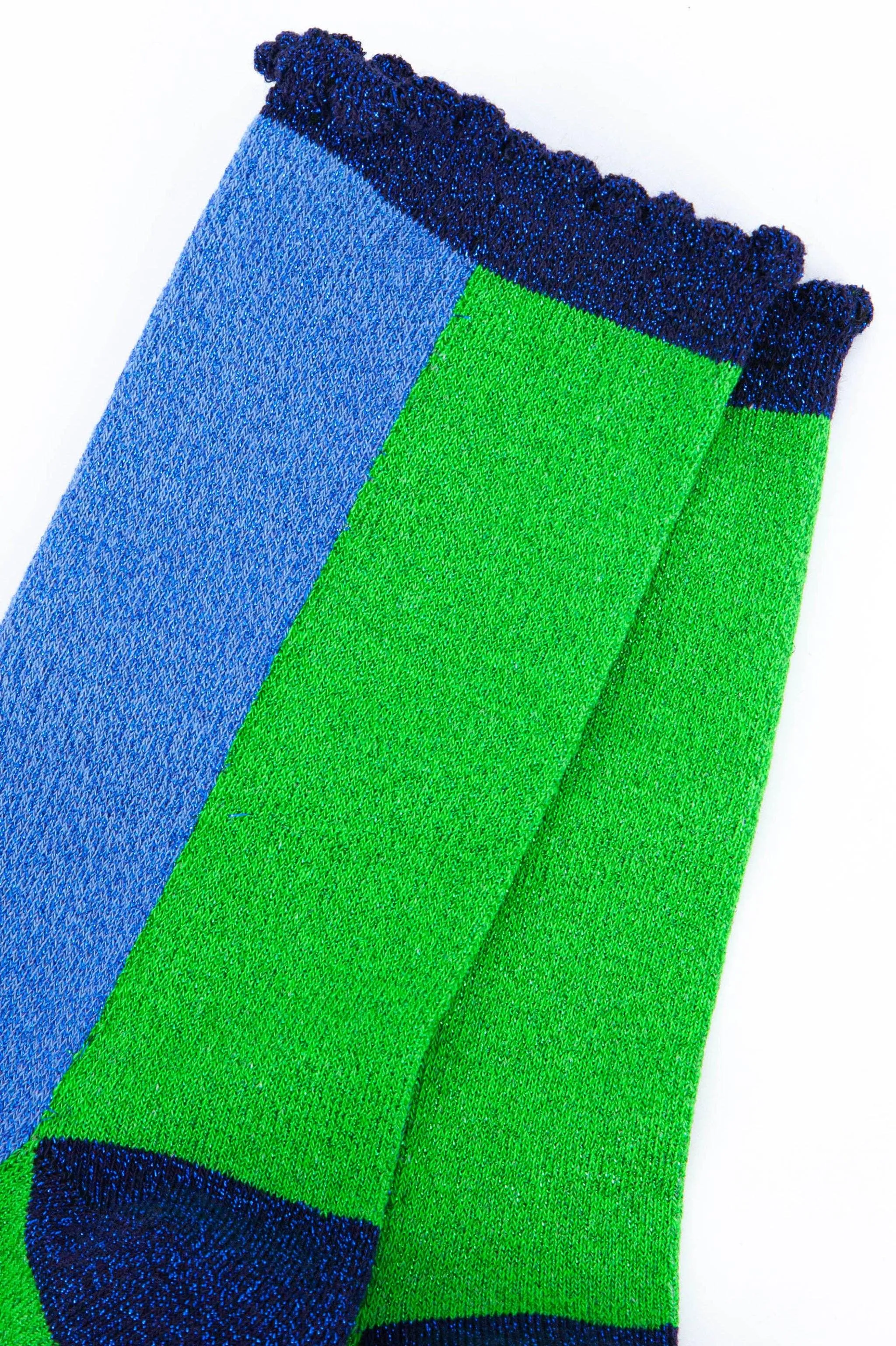 Women's Cotton Glitter Socks Colour Block Blue & Green