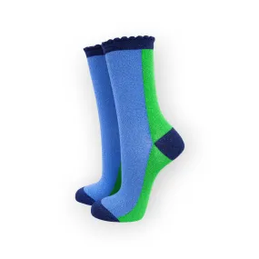 Women's Cotton Glitter Socks Colour Block Blue & Green