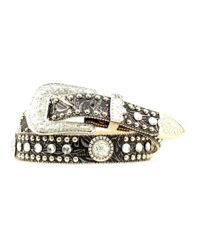 Womens Floral Embellished Rhinestone Belt