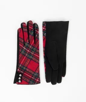 Womens Royal Stewart Tartan Gloves witth Button Embellishment