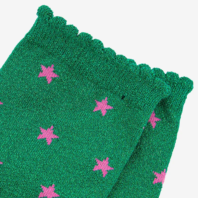 Womens Star Print Cotton Glitter Socks in Green