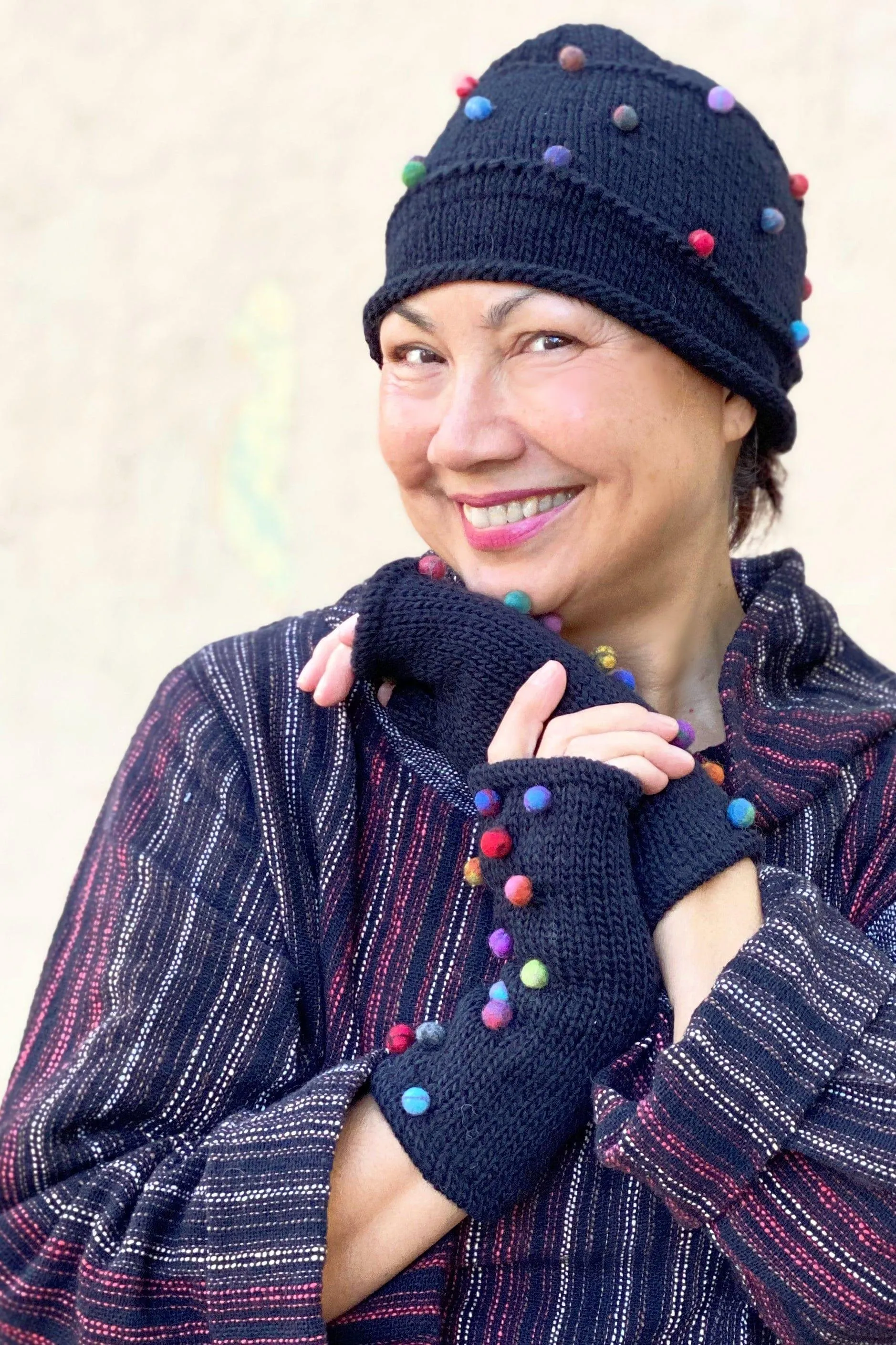 Wool Beanie with Felted Dots